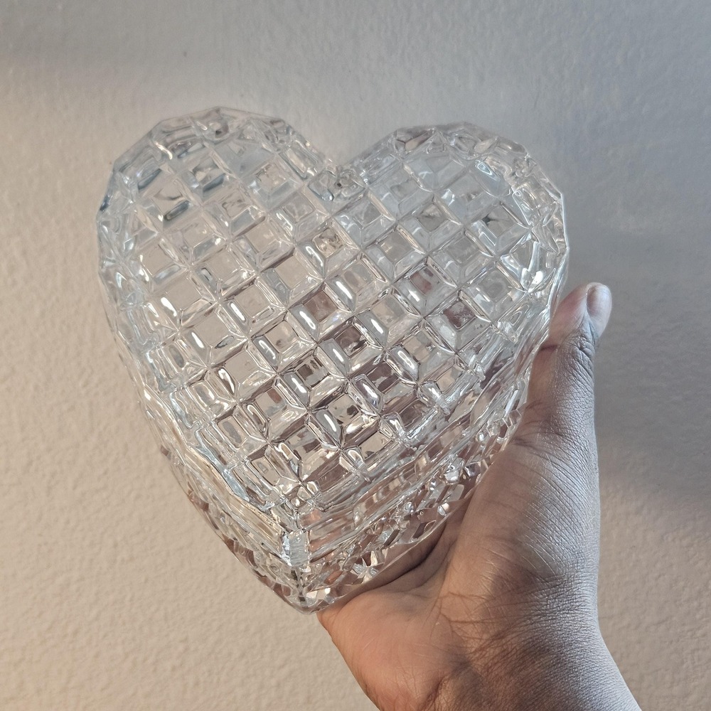 Vintage lead crystal‎ heart shape 2pc trinket dish